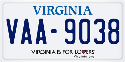 VA license plate VAA9038