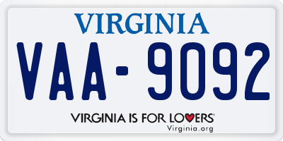 VA license plate VAA9092