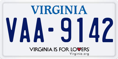 VA license plate VAA9142