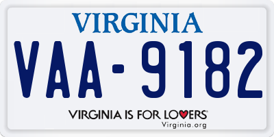 VA license plate VAA9182