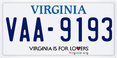 VA license plate VAA9193