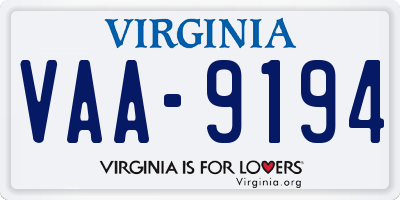 VA license plate VAA9194