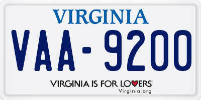 VA license plate VAA9200