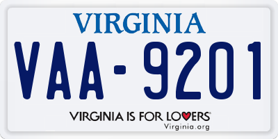 VA license plate VAA9201