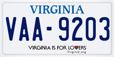 VA license plate VAA9203