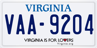 VA license plate VAA9204