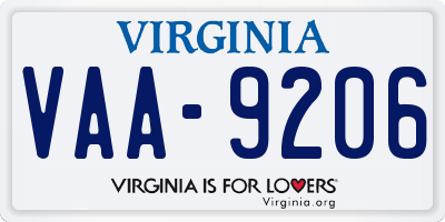 VA license plate VAA9206