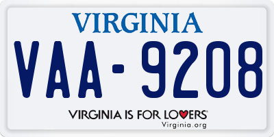 VA license plate VAA9208