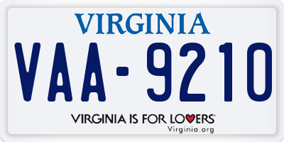 VA license plate VAA9210