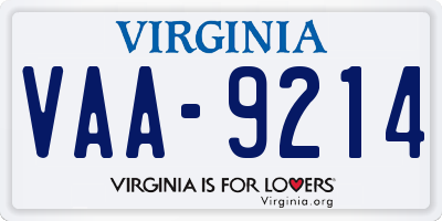 VA license plate VAA9214