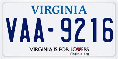VA license plate VAA9216