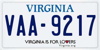 VA license plate VAA9217