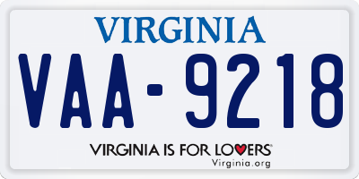 VA license plate VAA9218