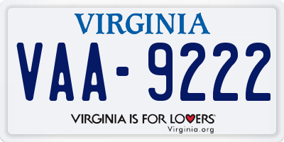 VA license plate VAA9222