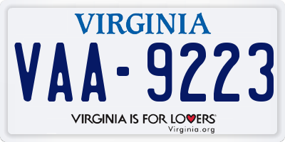 VA license plate VAA9223