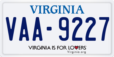 VA license plate VAA9227