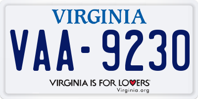 VA license plate VAA9230