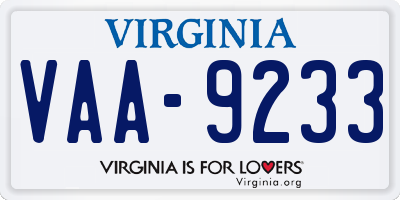 VA license plate VAA9233