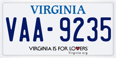 VA license plate VAA9235