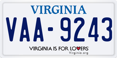 VA license plate VAA9243