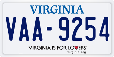 VA license plate VAA9254