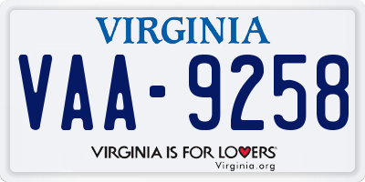 VA license plate VAA9258