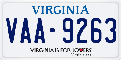 VA license plate VAA9263