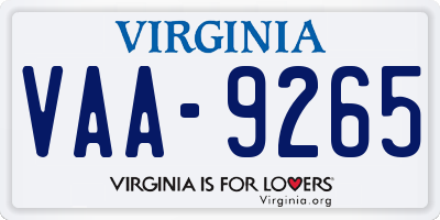 VA license plate VAA9265