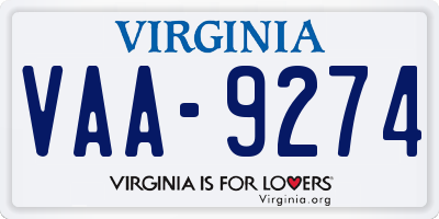 VA license plate VAA9274