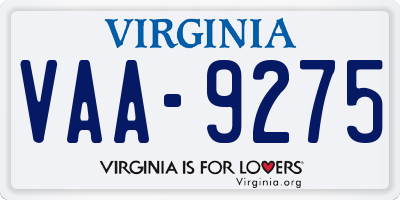 VA license plate VAA9275