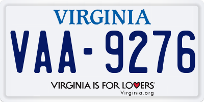 VA license plate VAA9276