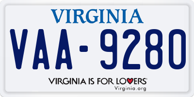 VA license plate VAA9280