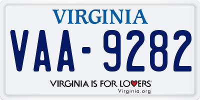 VA license plate VAA9282