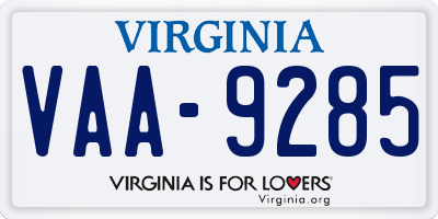 VA license plate VAA9285