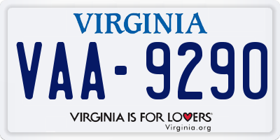 VA license plate VAA9290