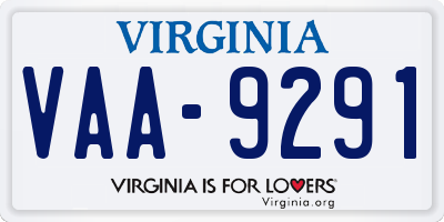 VA license plate VAA9291