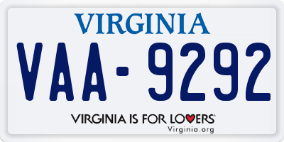 VA license plate VAA9292