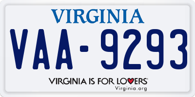 VA license plate VAA9293