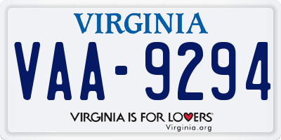 VA license plate VAA9294