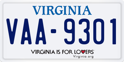 VA license plate VAA9301