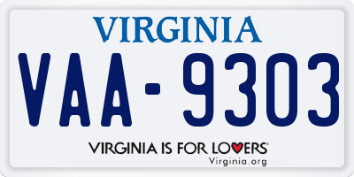 VA license plate VAA9303