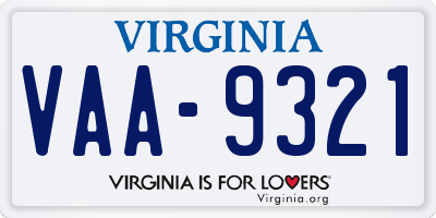 VA license plate VAA9321