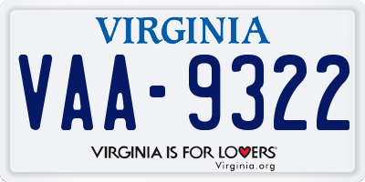 VA license plate VAA9322