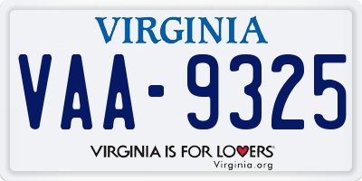 VA license plate VAA9325