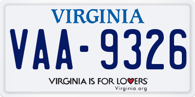 VA license plate VAA9326