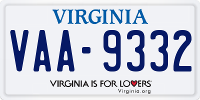 VA license plate VAA9332
