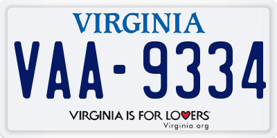 VA license plate VAA9334