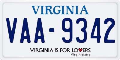 VA license plate VAA9342