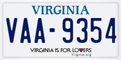 VA license plate VAA9354