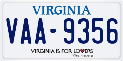 VA license plate VAA9356